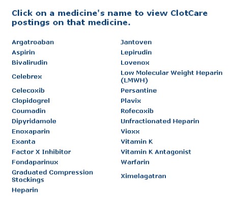 ClotCare Menu